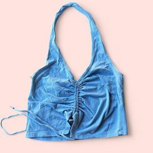 Light blue halter top with adjustable tie front
